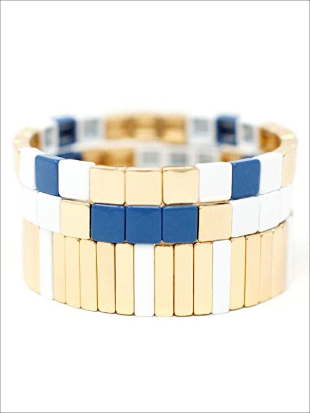 Gold Stackable Enamel Bangle Bracelets for Women - Elastic Stretch Tile Bracelet